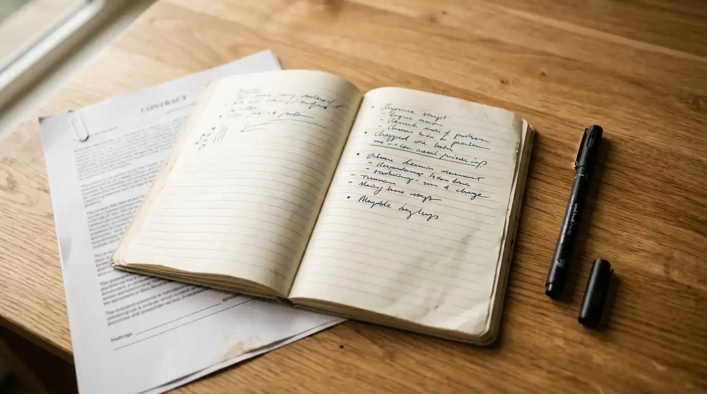 Bonusbedingungen mit Umsatzanforderung als Notizen in einem Notizbuch festgehalten
