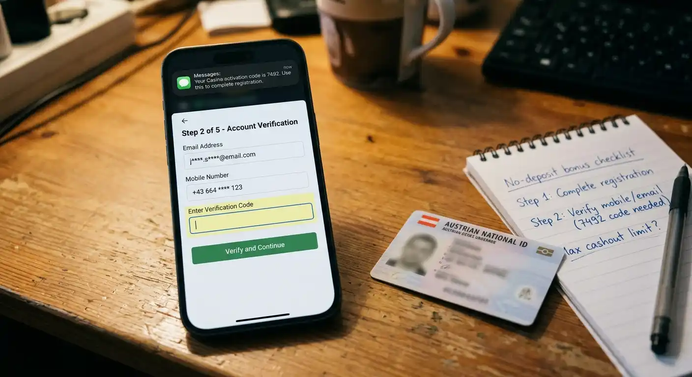 Smartphone mit Registrierungsformular und Verifizierungs-SMS auf dem Bildschirm
