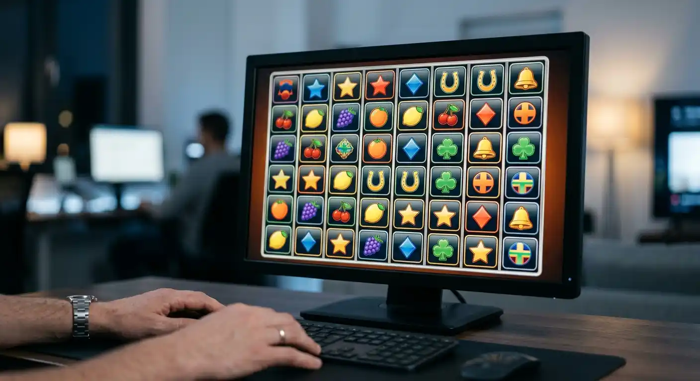 Neutrale Spielautomaten-Lobby auf einem Bildschirm ohne erkennbare Marken