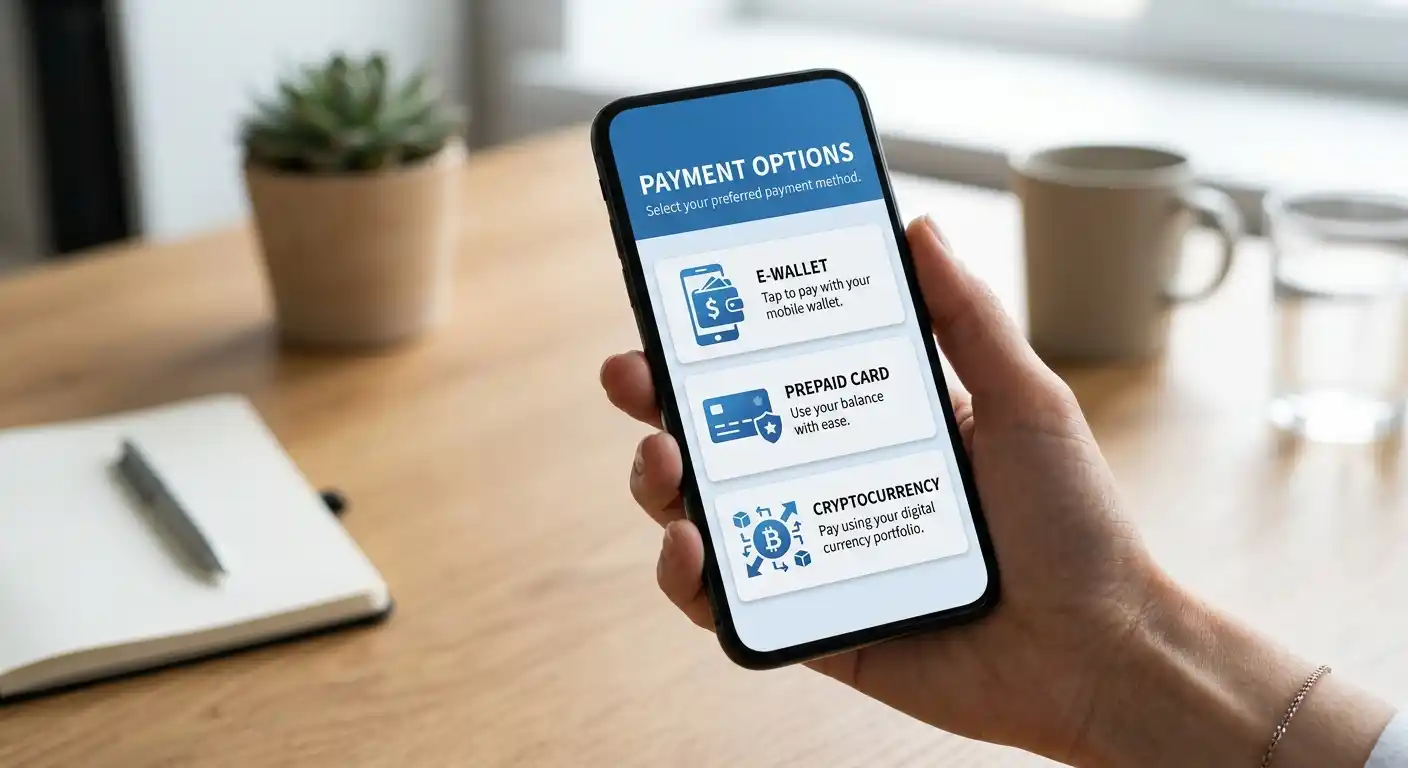 Smartphone mit verschiedenen Casino-Apps und Zahlungsmethoden-Symbolen auf Bildschirm