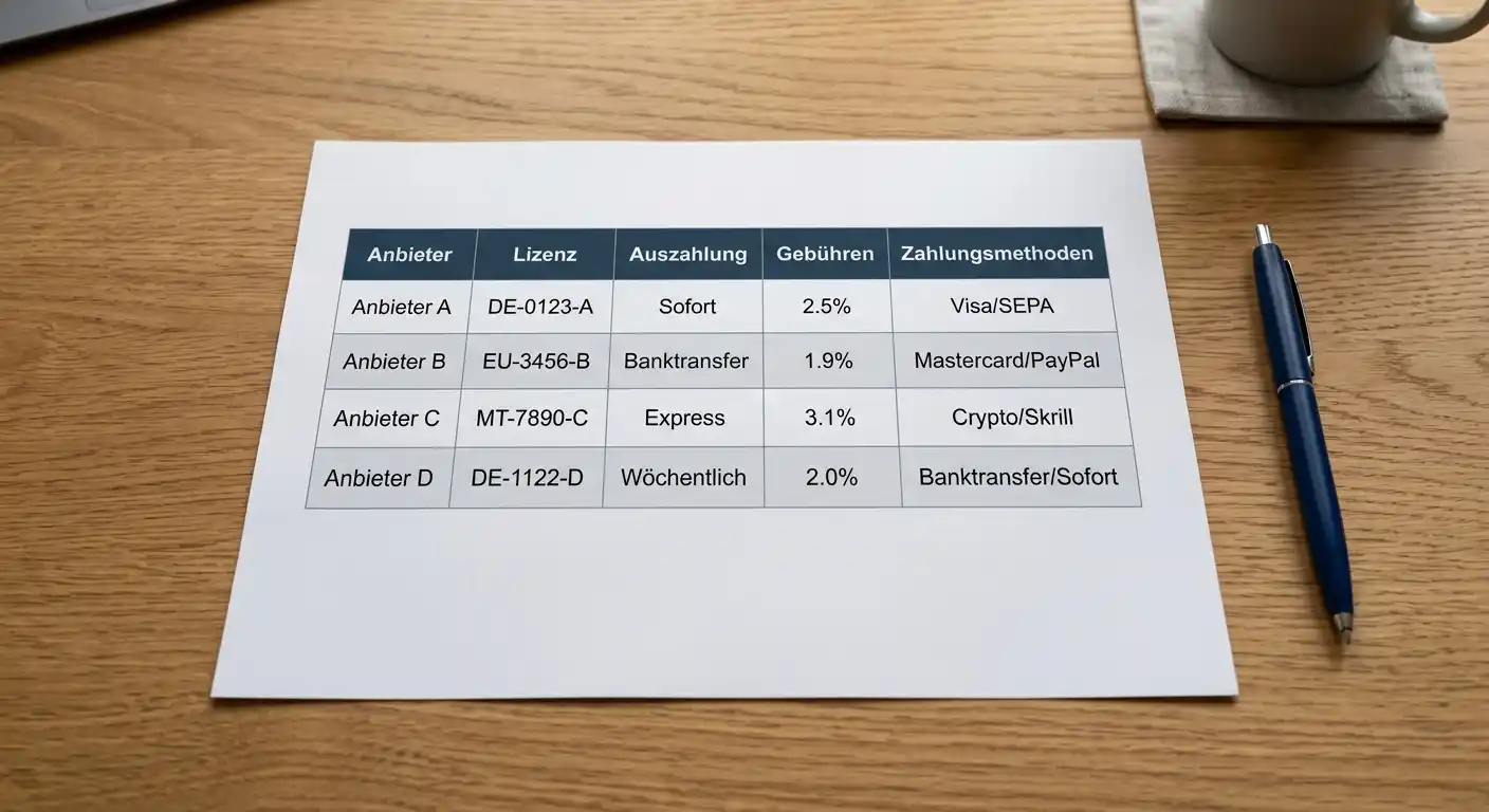 Vergleich der Casinos ohne Sperrdatei für Österreich nach Lizenz und Auszahlung
