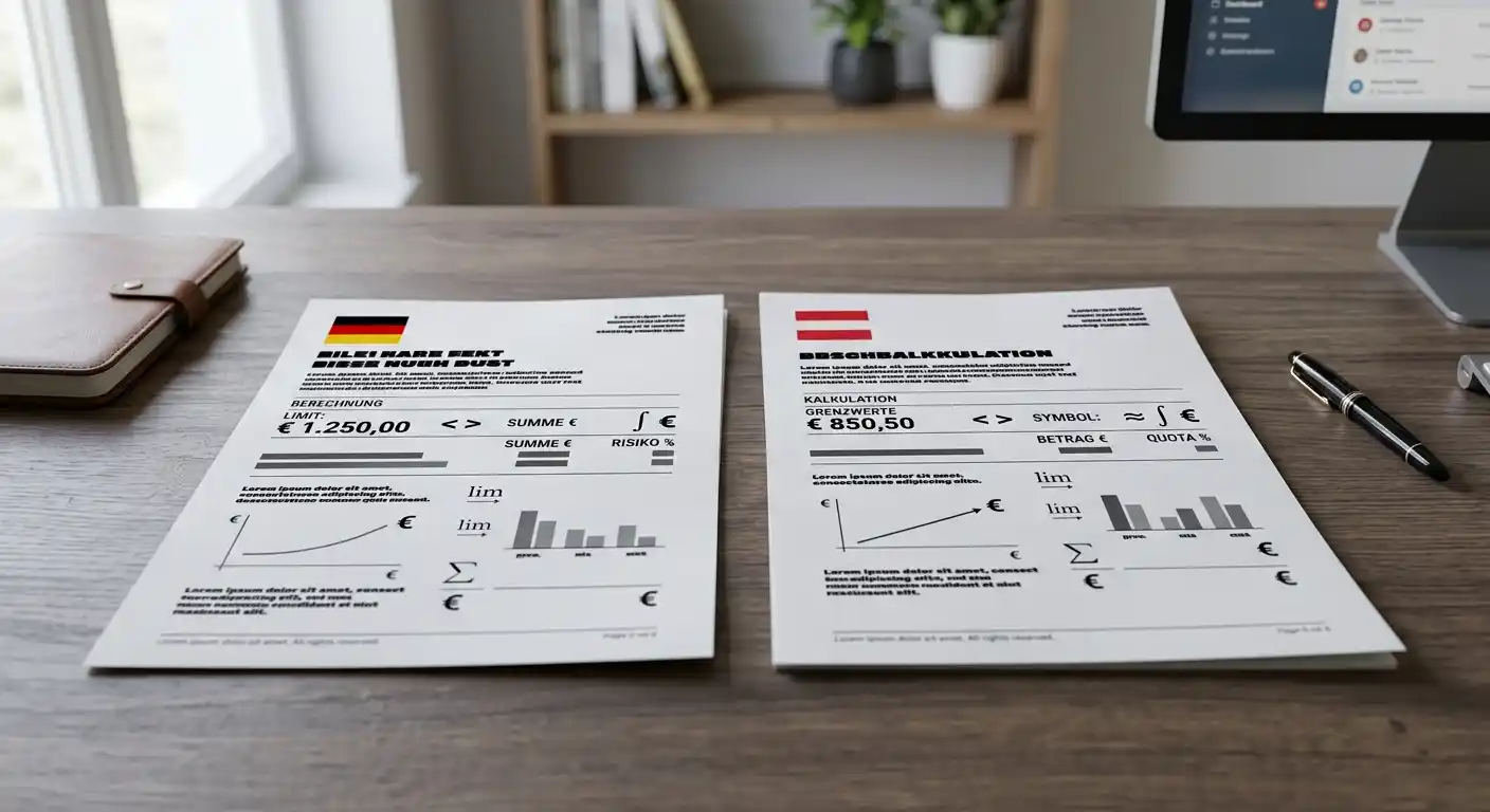 Zwei Dokumente mit deutschen und österreichischen Flaggen