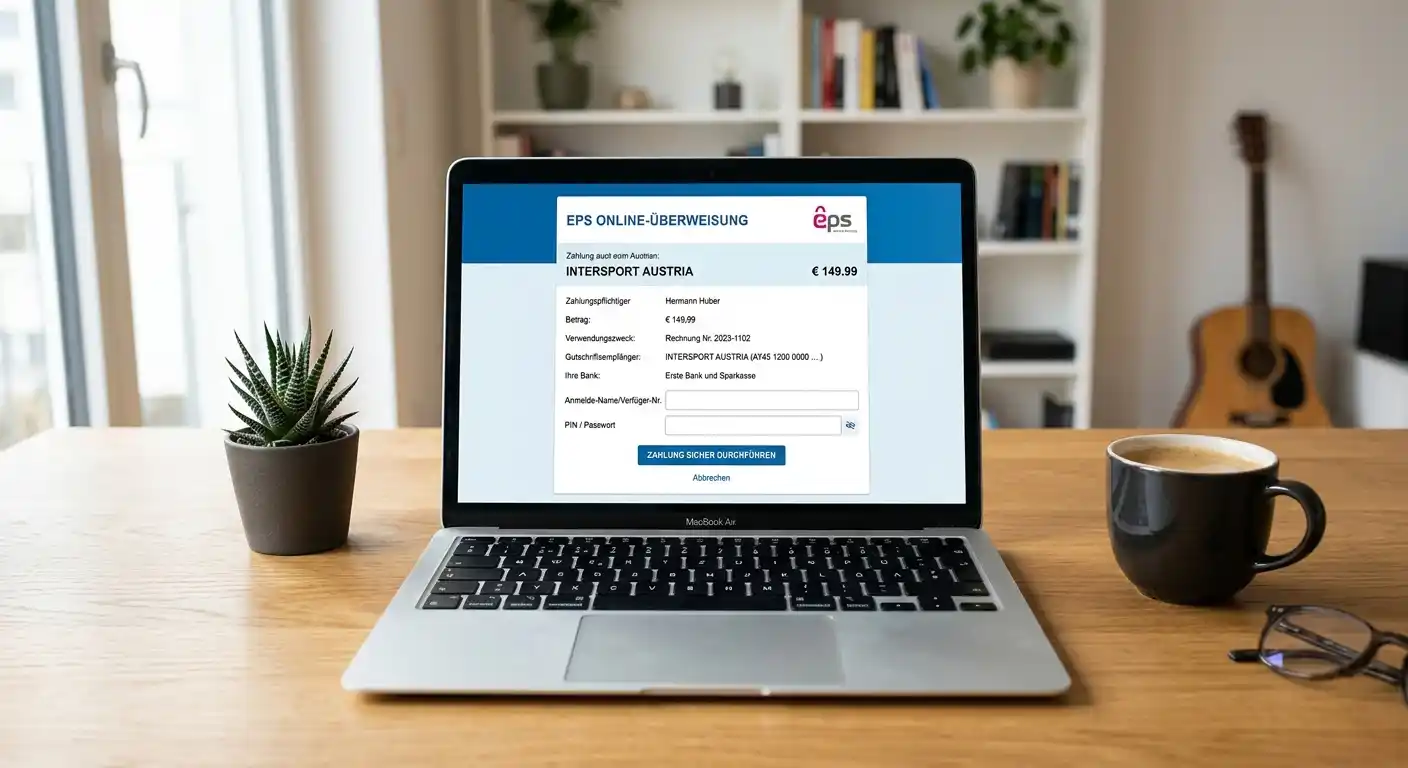 EPS Online-Banking Zahlungsformular auf Laptop-Bildschirm