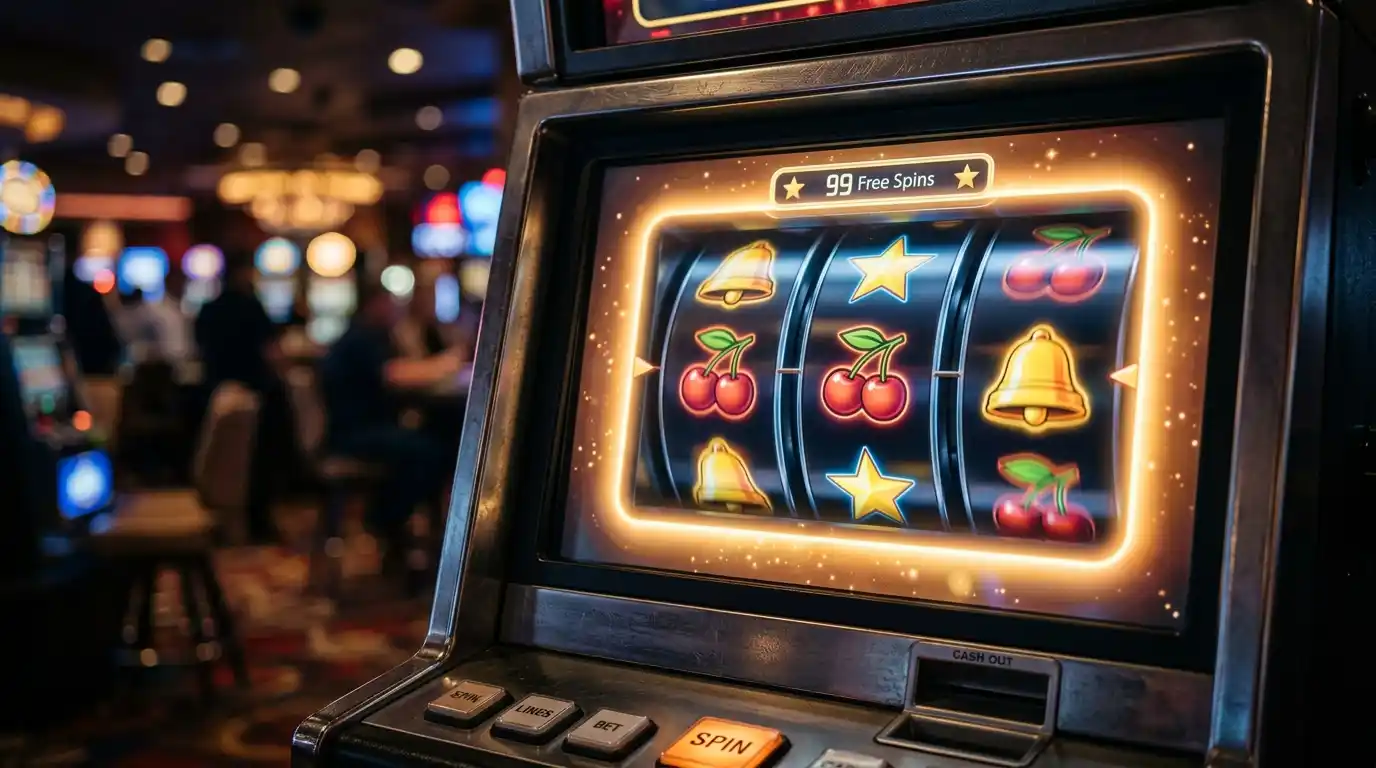 Drehende Walzen eines Spielautomaten bei Freispielen ohne Einzahlung