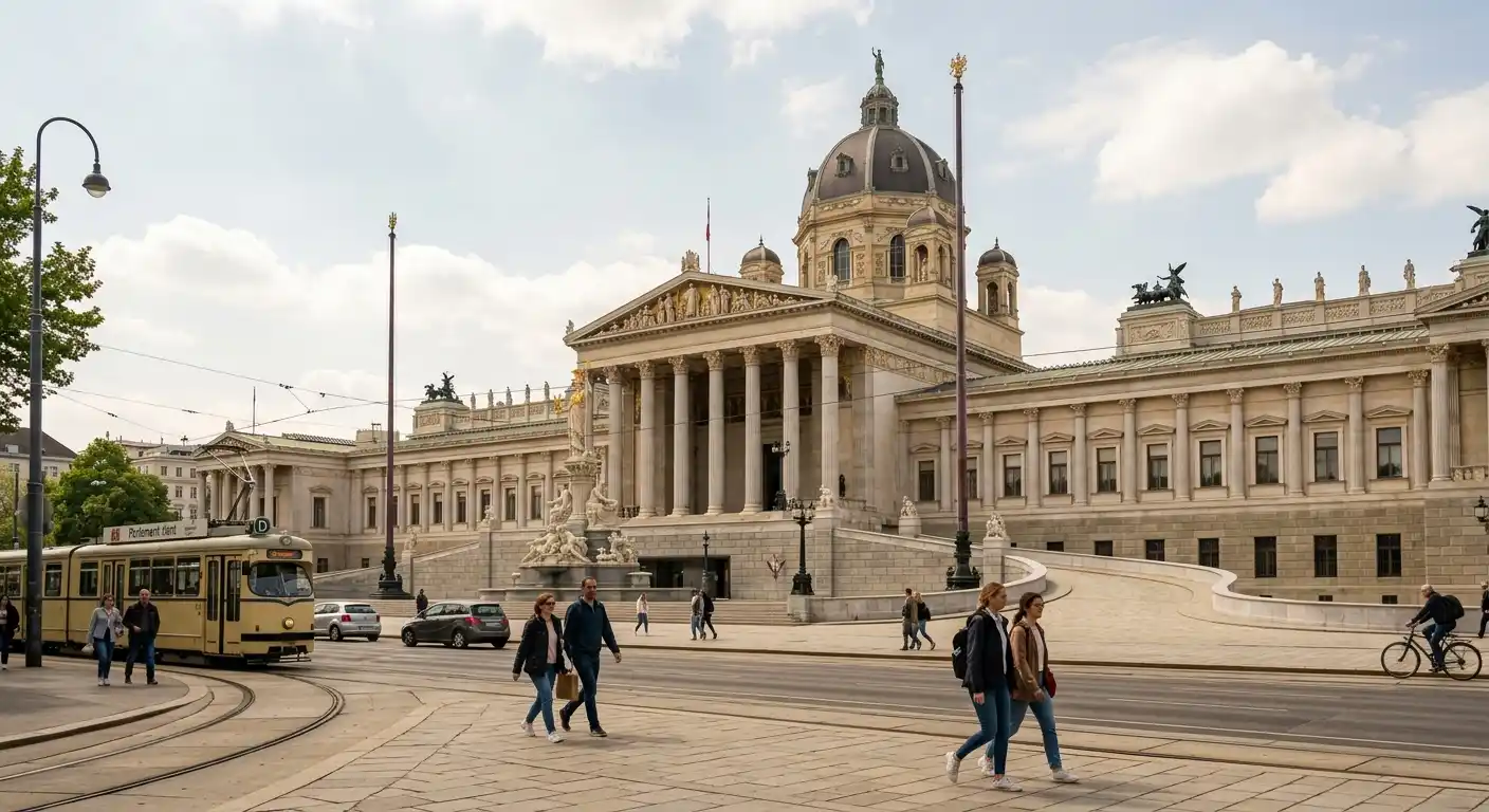 Blick auf das Wiener Parlamentsgebäude bei Tageslicht