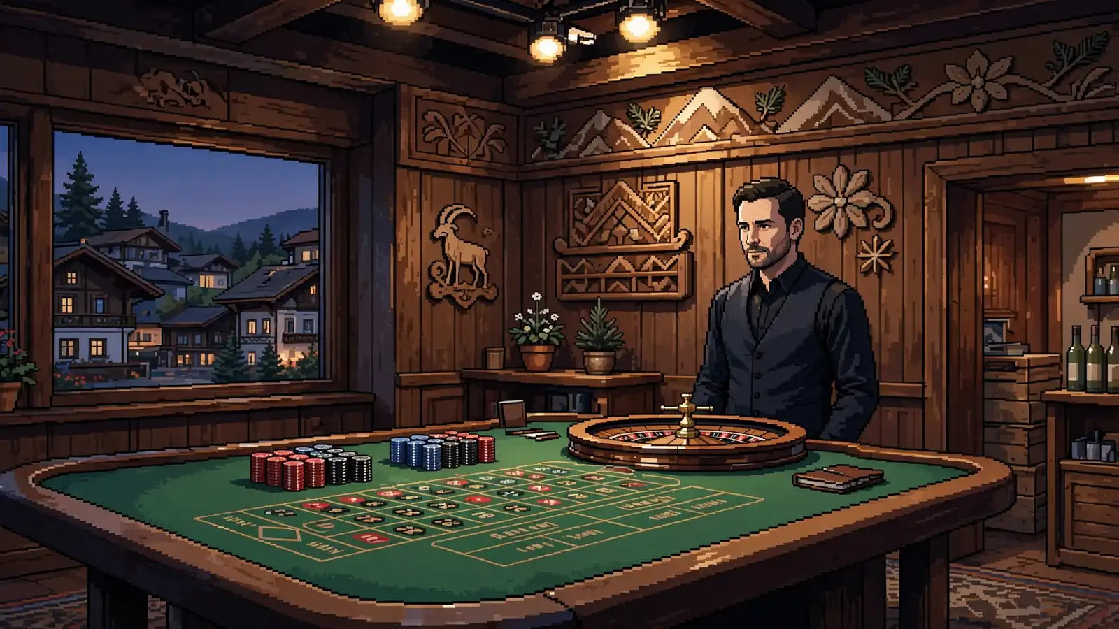 Live-Dealer-Studio mit Croupier und Roulette-Tisch in eleganter Atmosphäre