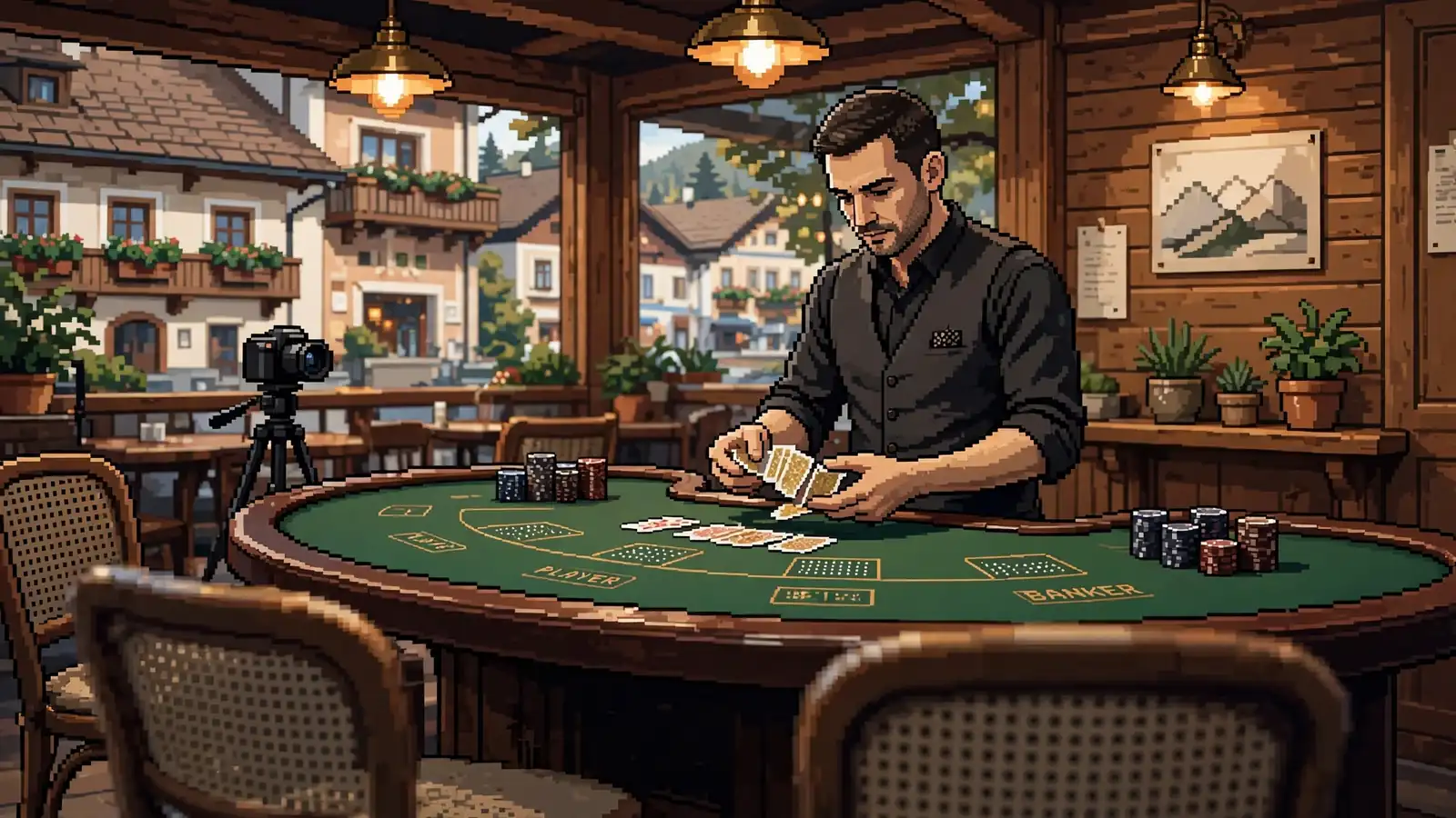 Live-Baccarat-Studio mit Croupier am Spieltisch