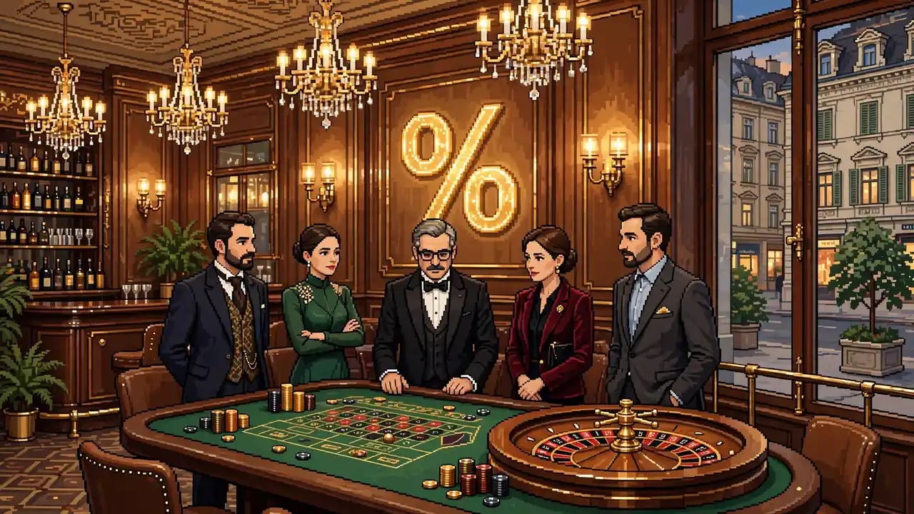 Elegantes Wiener Kasino mit Roulette-Tisch und Gewinnsymbolen