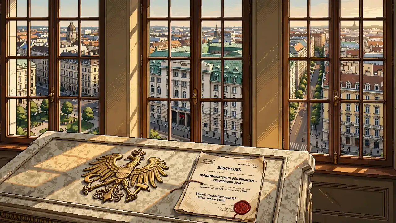Wiener Regierungsviertel mit Finanzministerium, Lizenzurkunde und Bundessiegel