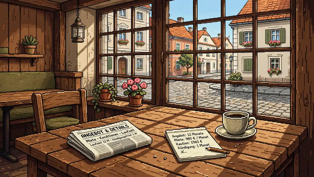 Gemütliches Wiener Café mit Notizbuch, Kaffeetasse und Zeitung am Tisch