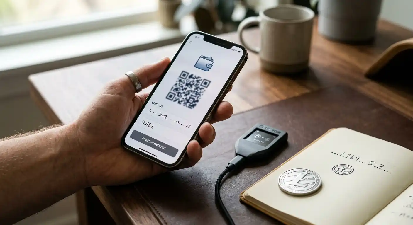 Litecoin-Wallet für Einzahlung und Auszahlung mit QR-Code und Adressprüfung