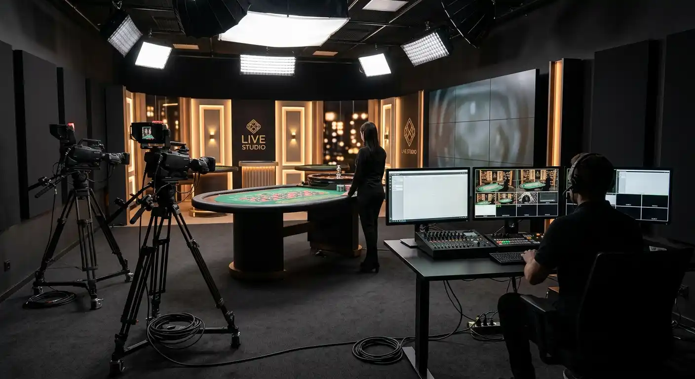 Live-Croupier-Studio mit Kameras und Game Control Unit für HD-Streaming