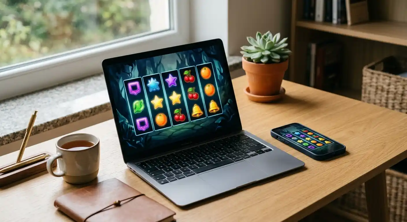 Handy und Laptop zeigen Merkur Spielautomaten im Demo-Modus ohne Anmeldung