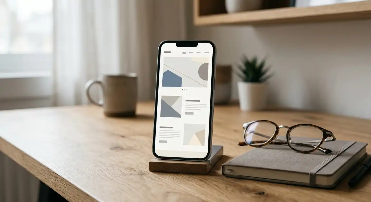 Smartphone auf einem Schreibtisch mit neutraler Mobilfunkoberfläche, kein App-Icon erkennbar
