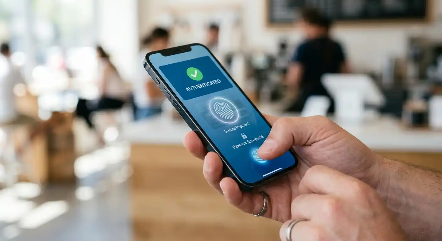 Person verwendet Smartphone für Casino-Einzahlung per Touch ID