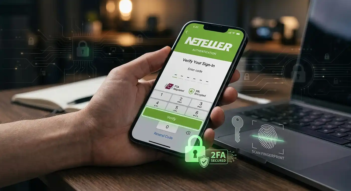 Sicherheitsschloss-Symbol mit Neteller-Logo und Zwei-Faktor-Authentifizierung