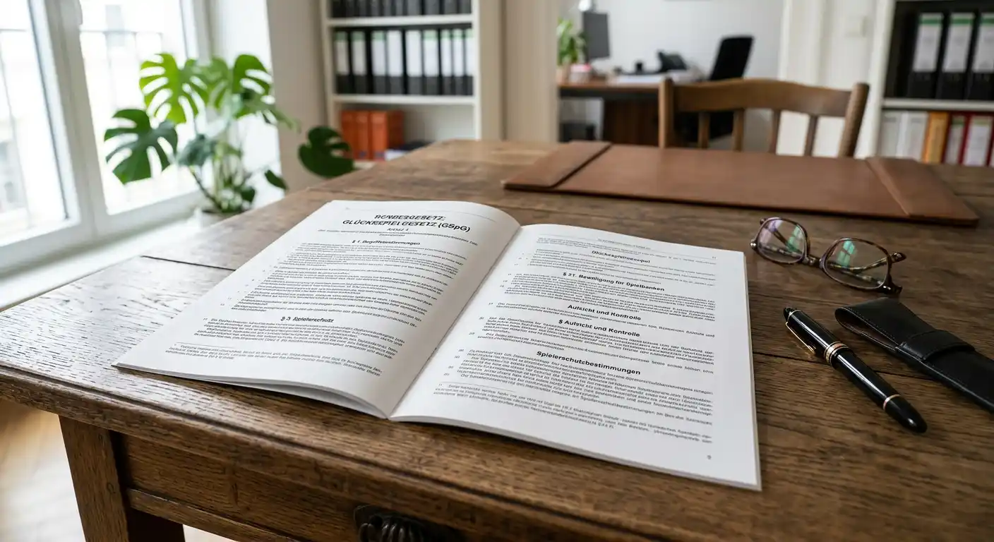 Offizielles Dokument mit österreichischem Glücksspielgesetz auf einem Schreibtisch