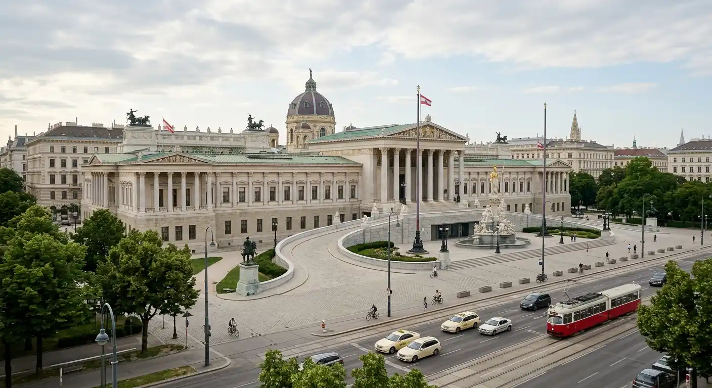 Stadtansicht Wien mit Parlamentsgebäude — Monopol und Reform des österreichischen Glücksspielmarktes