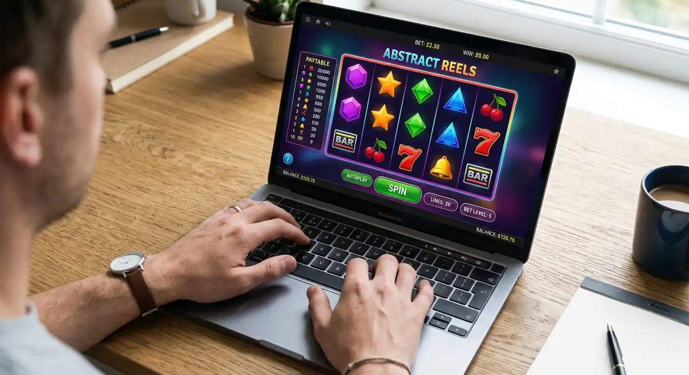 Laptop mit generischer Casino-Spieloberfläche ohne Markenkennzeichen