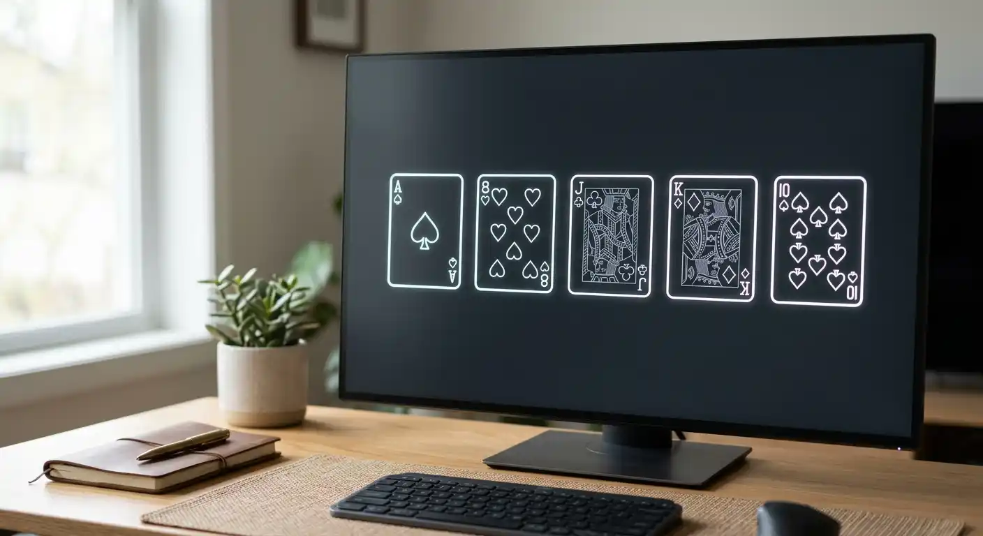 Computerbildschirm mit fünf abstrakten Spielkarten für Video Poker