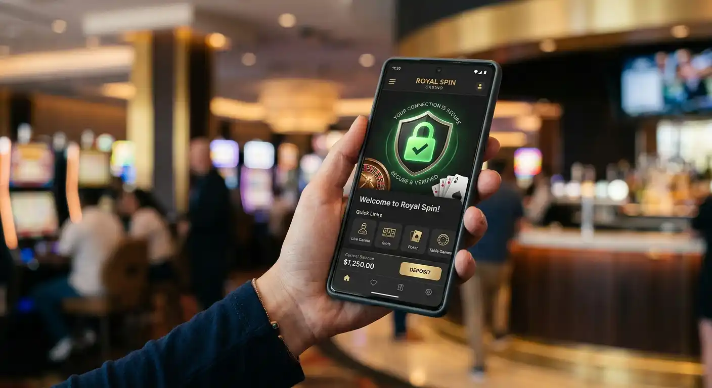 Smartphone mit Sicherheitsschloss-Symbol und Casino-App