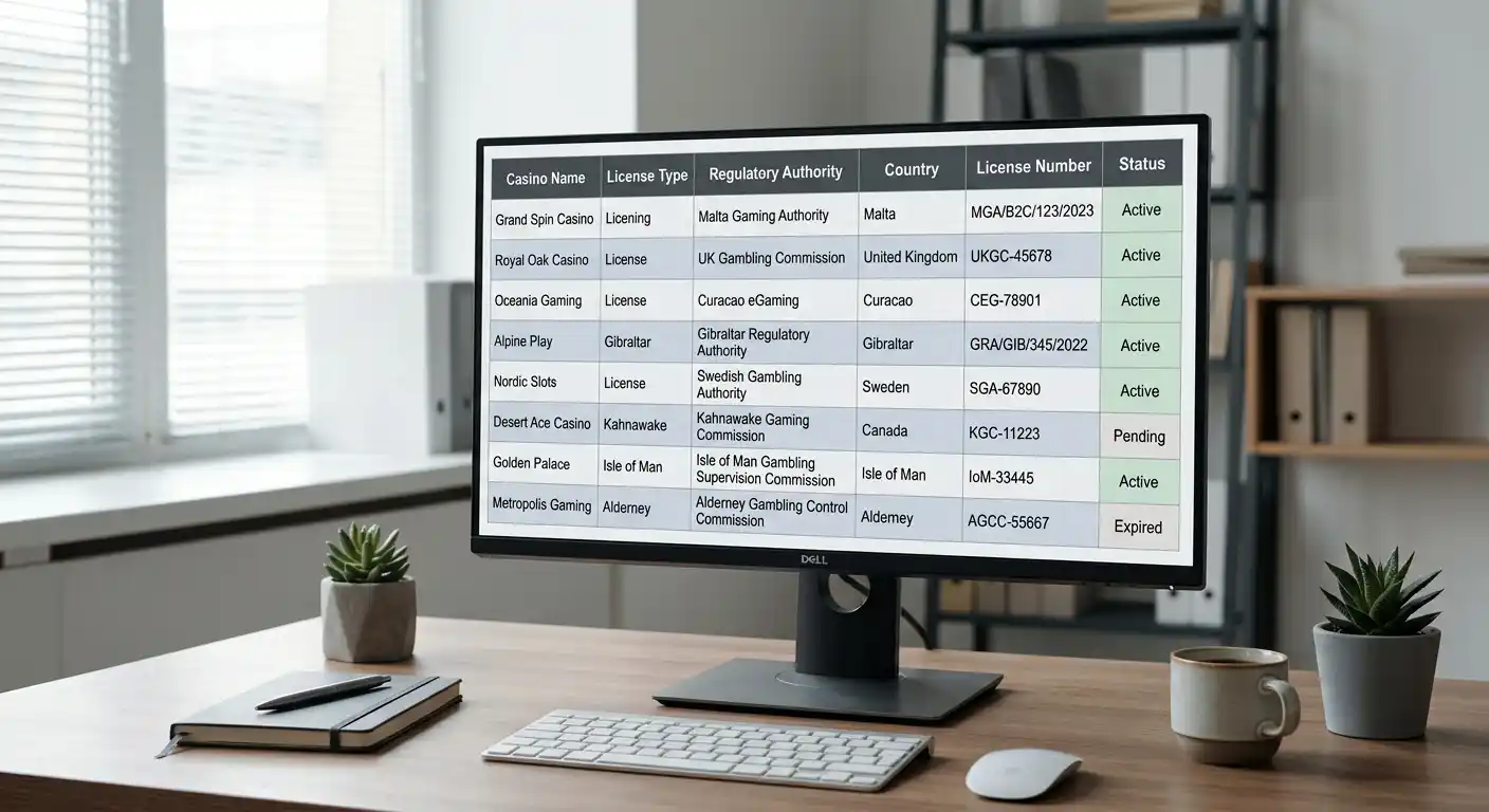 Vergleichstabelle mit Skrill-Casinos auf Desktop-Monitor