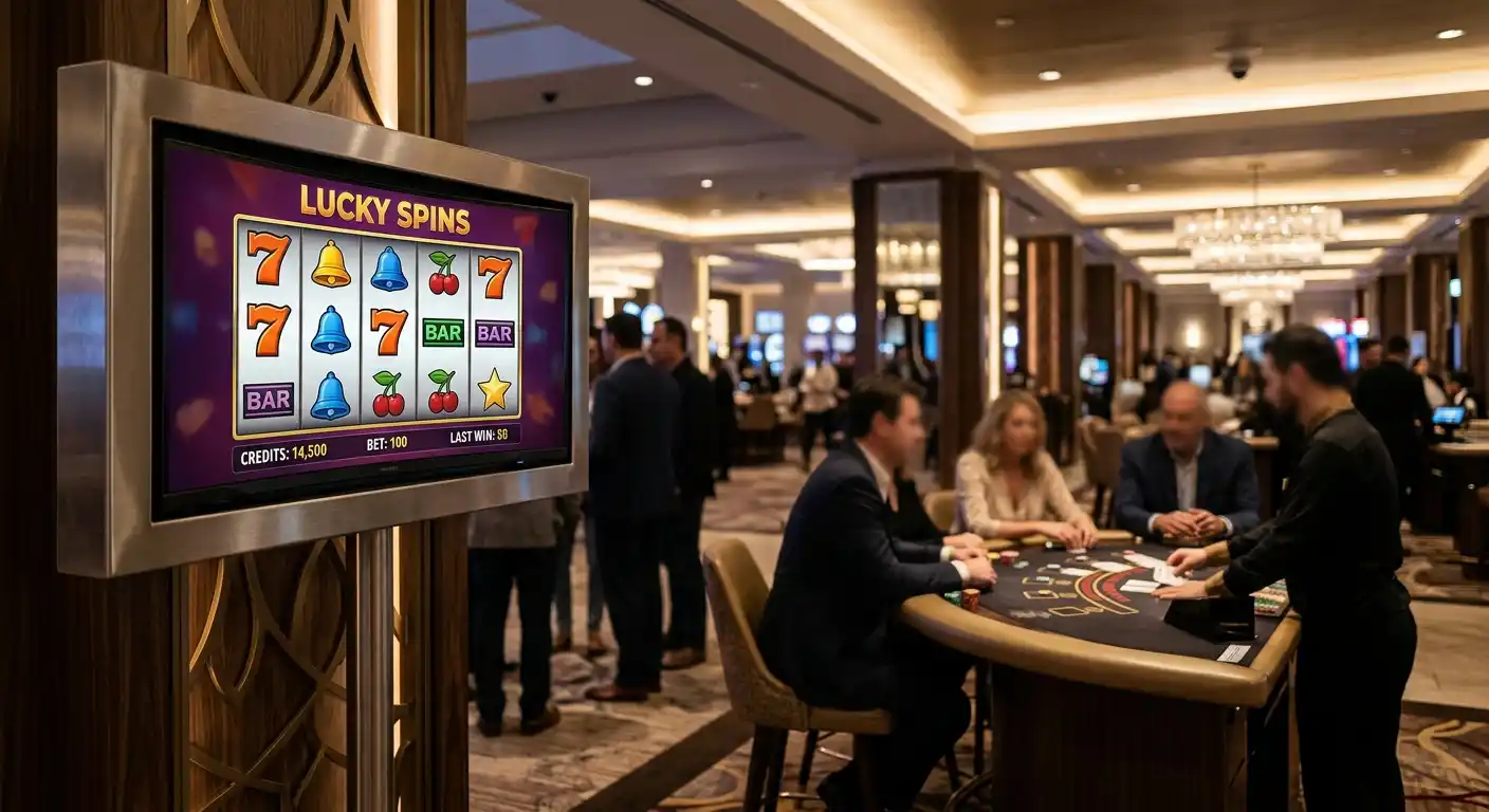 Spielautomaten und Live-Tische im Solana Casino mit Studio-Logos im Hintergrund