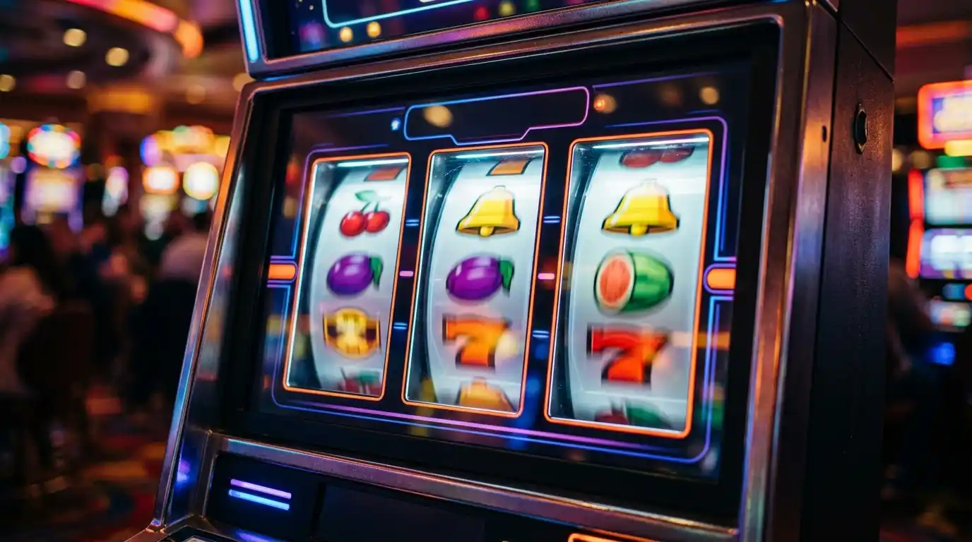 Generischer Spielautomat mit neutralen Symbolen, auf dem Freispiele laufen