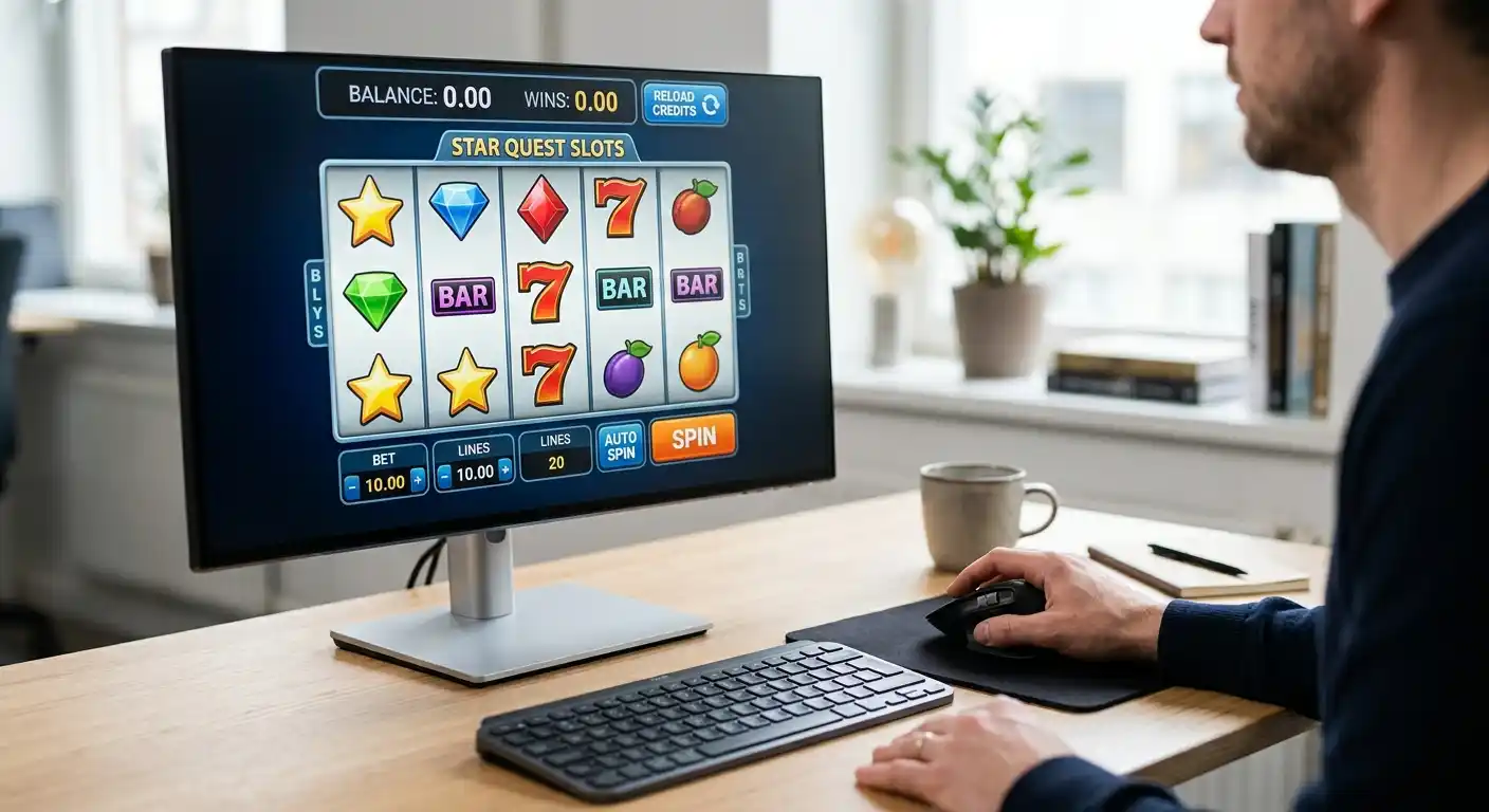 Leeres Spielguthaben auf dem Automat-Bildschirm mit Reload-Button