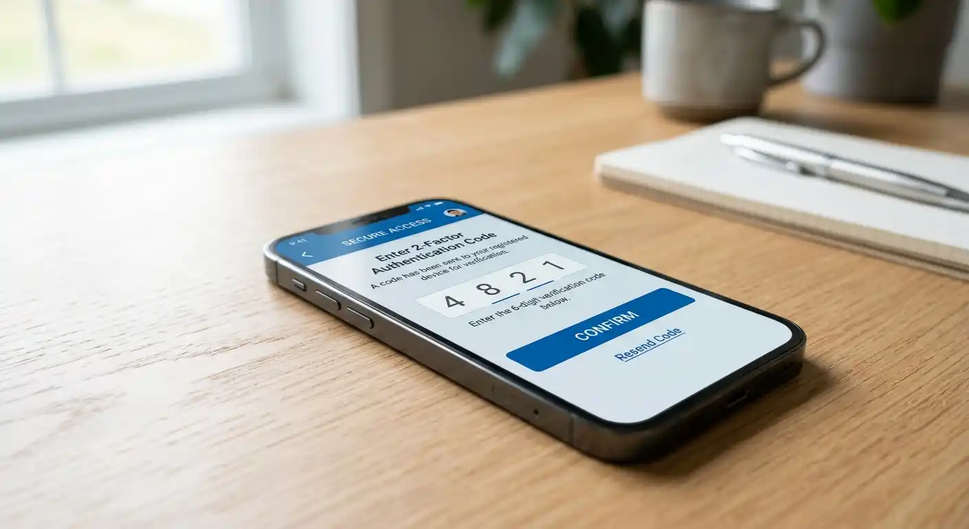 Modernes Smartphone mit Banking-App und Zwei-Faktor-Authentifizierung auf dem Bildschirm