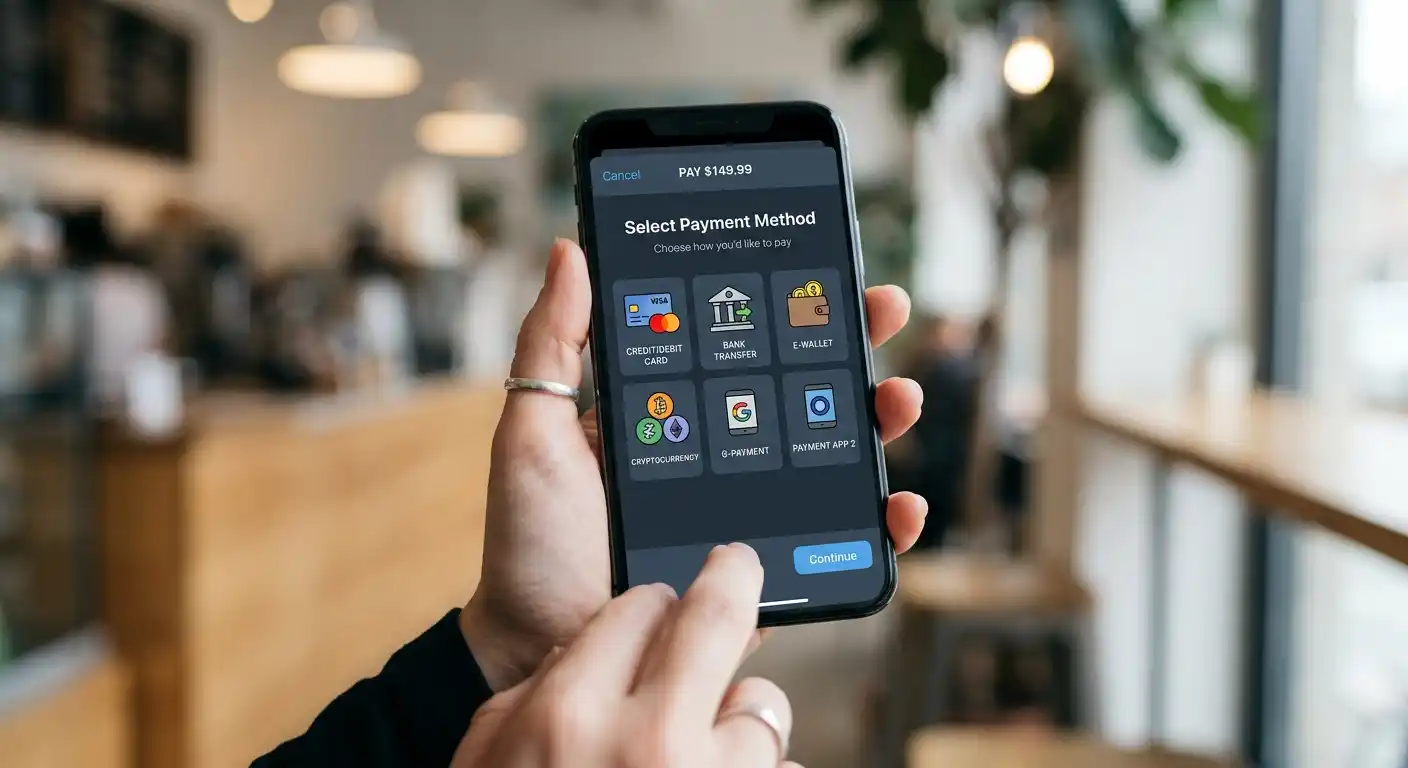 Verschiedene Zahlungsmethoden-Logos auf einem Smartphone-Display